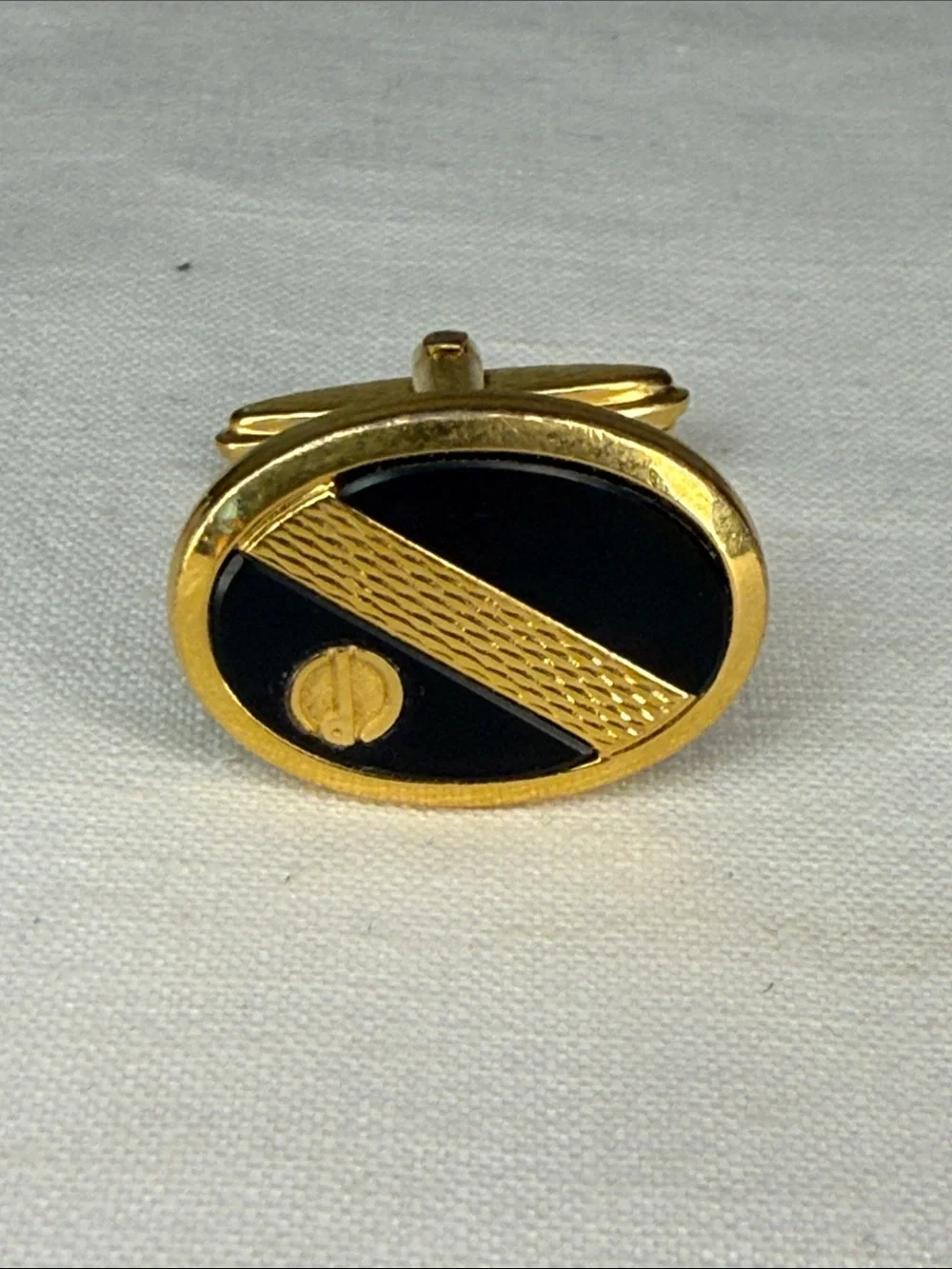 Vintage Dunhill Gold Tone Black Enamel Logo Oval Cufflinks 1